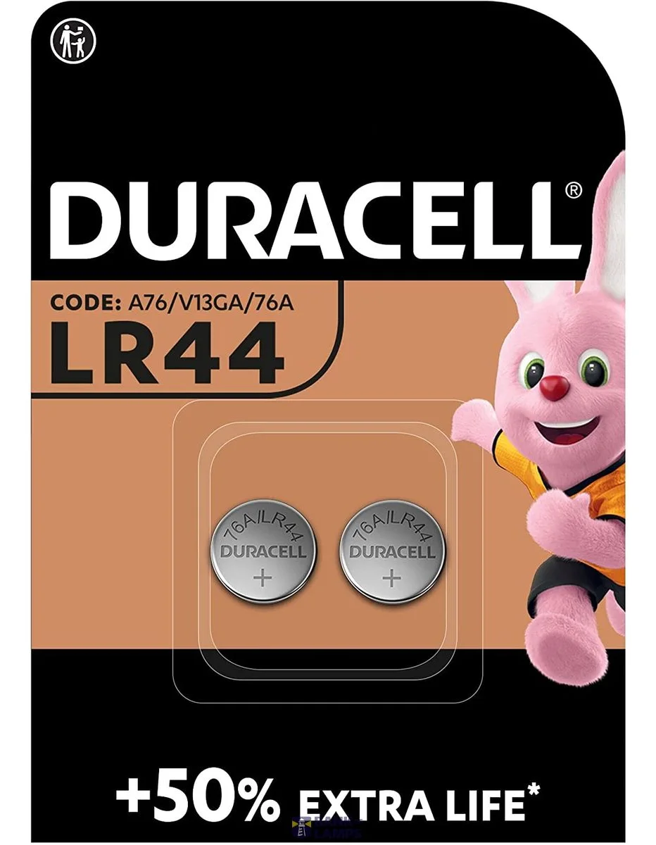 Blíster de 2 pilas de botón alcalinas Duracell LR44 / 76A de 1,5 V