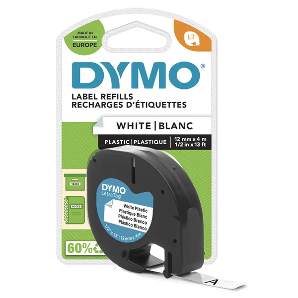 Cartucho de cinta plástica blanca DYMO LetraTag S0721660 de 12 mm x 4 m
