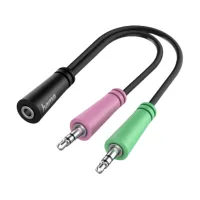 Adaptador cable de audio - Hama 00200351, De Jack 3.5 mm 4-pin a 2x 3-pin, Negro