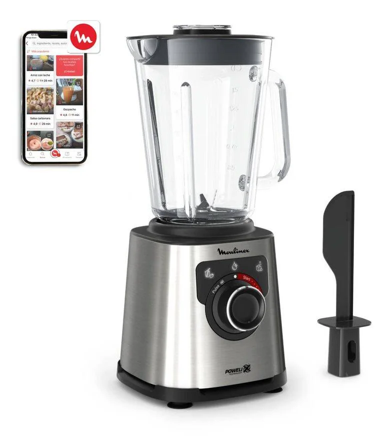 Batidora de vaso Moulinex PerfectMix+ LM871D de 1200 W en negro y acero inoxidable con jarra de vidrio de 2 L