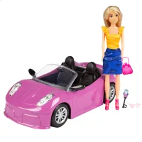 COLORBABY - Muñeca articulada con coche descapotable de juguete, mide 27 cm, incluye accesorios, gafas de sol, móvil, soporte para selfis, bolso, refresco, muñecas para niña, Regalos niños, a partir