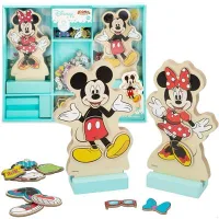 WOOMAX Disney - Figuras de madera, de Mickey, Minnie, 54 piezas, juega y aprende, ecológico, puzle, magnético, creatividad, vestidos, aprendizaje, mayores de 3 años