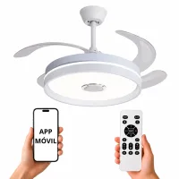 NARVI Ventilador de techo color blanco, con RGB y BLUETOOTH, 3 Palas Retráctiles ,Motor DC 30W , Luz LED Regulable en intensidad y Color de luz. Con Memoria, Mando y APP Móvil.  Ref.  CANNES 7189 RGB