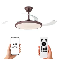 NARVI Ventilador de techo de Metal, color Blanco combinado con color Madera Haya, 3 Palas retráctiles, Motor DC, Luz LED 45W, Luz LED Regulable en intensidad y Color de luz.  Con Memoria, Mando y APP