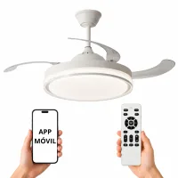 NARVI Ventilador de techo Blanco, 3 Palas retráctiles, Motor DC,  Luz LED Regulable en intensidad y Color de luz. Con Memoria, Mando y APP Móvil.  REF LOVANIA 1576 WH