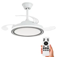 NARVI Ventilador de techo color Blanco con el interior Gris,de Ø50 cm, Palas retráctiles,Motor DC ,LED Regulable y Memoria.Con Mando. Ref.  JAMAICA 8941 WH+GR