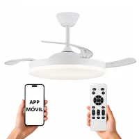 NARVI Ventilador de techo Blanco, Palas retráctiles,Motor DC, Luz LED Regulable y Memoria. Mando a distancia. REF RONDA 1661 WH