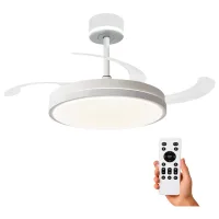 NARVI Ventilador de techo, con CABEZAL ILUMINADO, 3 Palas retráctiles, Motor DC,  Luz LED Regulable en Intensidad y Color de luz.  Ref. EDIMBURGO 1854 WH CABEZAL