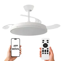 NARVI Ventilador de techo color blanco, 3 Palas Retráctiles ,Motor DC 30W , Luz LED Regulable en intensidad y Color de luz. Con Memoria, Mando y APP Móvil. Ref. AUSTRALIA 8936 WH