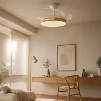 LEDSTOREPLUS - Ventilador de techo con luz y mando, modelo retráctil DC, ultra silencioso (desde 8,3 dB), regulable en 6 velocidades, con función verano/invierno y 3 temperaturas de color, ideal para