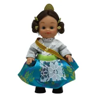 Muñeca regional Valenciana Folk Artesanía original colección 15 cm.vestido típico Fallera Valencia, fabricada en España.