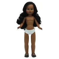 Muñeca Folk Artesanía Sintra 40 Cm - Desnuda, Vinilo Mulata, Pelo Ondulado Largo