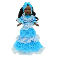 Muñeca Santera Simona Folk Artesanía original 40 cm. mulata vestido religioso Yemayá. Fabricada en España.