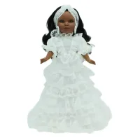 Muñeca Santera Simona Folk Artesanía original 40 cm. mulata vestido religioso Obatalá. Fabricada en España.