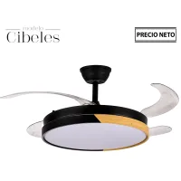 Ventilador techo con luz cibeles negro, madera 4 aspas retráctiles, material metal, acrílico, medidas 106x36-53 cm Fijalo