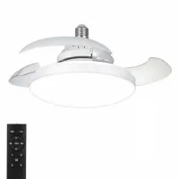 Lámpara Ventilador Karawan de Techo LED Blanco 40cm con Mando a Distancia, Aspas Retráctiles, 4 Velocidades, Luz Regulable y Funcionamiento Silencioso