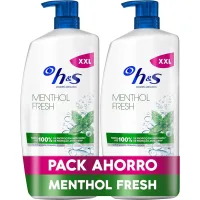 H&S Menthol Fresh Champú Anticaspa 2x1000ml con Dispensador, para Uso Diario. Hasta 100% de Protección Anticaspa, Clínicamente Probado. Para Todo Tipo de Pelo y Cuero Cabelludo Frescor, Aroma a Mentol