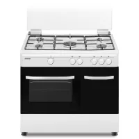 Cocina a gas - Infiniton CC9060ELP, 3500W, 90 cm ancho, 5 zonas + Horno, Hierro fundido, Gas natural, 60 L, Blanco