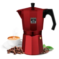 Cafetera tradicional - Cecotec Mokclassic 600 Cherry, 300 ml, 6 tazas, Aluminio, Apta para inducción, Cherry