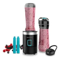 Batidora de vaso - Cecotec Power Titanium 350 EasyGo Go, W, 4 cuchillas titanio negro, 2 vasos 600 ml, tubos refrigeradores, Negro