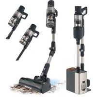 Aspirador escoba - Cecotec Conga Rockstar 5500 Hurricane Station Flex Max, 700W, 30 kPa, Hasta 90 min, Tubo flexible, HairLess Brush, Luz LED, Gris