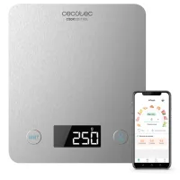 Balanza de cocina - Cecotec CookComtrol 10000 Smart, 5 kg, Precisión 1 g, Bluetooth, app, Acero inoxidable, Gris