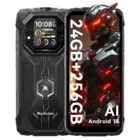 Blackview ROCK 1 Robusto Doble Pantalla 6.56'' Smartphone con IA Batería de 15000mAh, 24GB RAM 256GB ROM, Helio G81, 180Hz, Clasificación de Impermeabilidad IP69K/IP68 Only cell phone negro