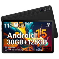 Tableta Android 15, Pantalla 2K de 11,5 Pulgadas, 30 GB de RAM + 128 GB de ROM, Batería de 8400 mAh, Procesador Octa Core negro