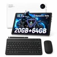 Tableta Android 15, 10.1 Pulgadas, 20 GB de RAM + 64 GB de ROM, WiFi, Bluetooth, Batería de 5000 mAh tablet+Black keyboard blanco