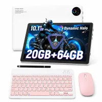 Tableta Android 15, 10.1 Pulgadas, 20 GB de RAM + 64 GB de ROM, WiFi, Bluetooth, Batería de 5000 mAh tablet+Pink keyboard blanco