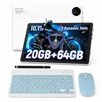 Tableta Android 15, 10.1 Pulgadas, 20 GB de RAM + 64 GB de ROM, WiFi, Bluetooth, Batería de 5000 mAh tablet+Blue keyboard blanco