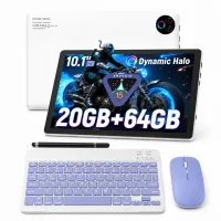 Tableta Android 15, 10.1 Pulgadas, 20 GB de RAM + 64 GB de ROM, WiFi, Bluetooth, Batería de 5000 mAh tablet+Purple keyboard blanco