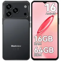 Smartphone Blackview Wave 7C Android 16, 16 GB de RAM + 64 GB de ROM(TF 2TB) Smartphone 5000mAh, Pantalla HD+ de 6.56 , Cámara de 32MP+13MP, Doble SIM/IA Gemini/GPS negro