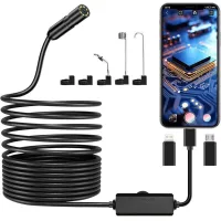 Cámara Endoscópica, Cámara De Inspección De Tuberías Hd 1920p, Cámara Endoscópica Ip67 Con 8 Luces Led Y Cable Semirrígido De 5 M Para Iphone Ios, Ipad Y Teléfonos Inteligentes Android.