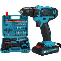 Taladro Atornillador Inalámbrico De 28 V, Taladro Eléctrico Inalámbrico Con 2 Baterías + 24 Accesorios, 25+3 Ajustes De Torque, Luces Led, Taladro Para Bricolaje.