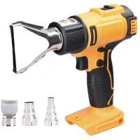 Pistola De Calor Inalámbrica Recargable De Iones De Litio Para Film Retráctil (solo La Unidad, Sin Batería) Con Boquilla De Aire Plana Y Boquilla Curva. Compatible Con Batería Dewei De 18 V.