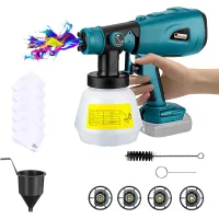 Pistola De Pintura, Sistema De Pulverización A Batería Compatible Con Makita De 18 V Con Accesorios De Limpieza Y Soplado, 4 Boquillas De Cobre Y 3 Patrones, Para Uso En Interiores Y Exteriores.