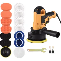 Pulidora, Enceradora De 5 Pulgadas, Pulidora De Coches De Velocidad Variable De 600 A 3700 Rpm Con Mango Desmontable / 6 Almohadillas De Esponja / 6 Almohadillas De Tela / 1 Almohadilla De Lana / Llav
