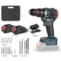 Taladro Atornillador De Impacto Inalámbrico Sin Escobillas De 21 V, Taladro Inalámbrico Con 2 Baterías De 2000 Mah, Par Máximo De 55 Nm, Portabrocas De 13 Mm, 35+3 Ajustes De Par, 24 Accesorios