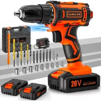 Taladro Atornillador Inalámbrico De 20 V, Destornillador Inalámbrico Con 2 Baterías De 2,0 Ah, 42 Nm, 25+1 Ajustes De Par, 2 Velocidades, Luz Led, 24 Accesorios Y Maletín De Transporte, Para Bricolaje