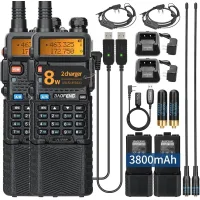 Radioaficionado Uv-5r De 8 W De Largo Alcance, Doble Banda, Portátil, De Alta Potencia, Con Batería Recargable De 3800 Mah, Incluye Cable De Programación Y Auriculares Para Equipos De Supervivencia (p