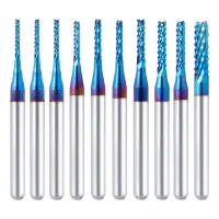 Juego De 10 Fresas Cnc De 0,8 A 3,175 Mm Con Recubrimiento Nano Azul Para Fresado, Madera, Plástico Y Grabado De Pcb.