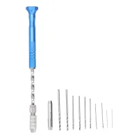 [taladro Manual] Taladro De Joyería De Acero Inoxidable Azul De 19 Cm Con 10 Brocas – Herramienta Para Taladrar Y Tallar Madera Y Proyectos De Bricolaje.