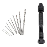 Juego De Taladro Manual Con Brocas, Taladro Rotativo Para Madera Y Plástico, Herramienta De Bricolaje N.° 1, Aleación De Aluminio, 9 Cm, 10 Brocas (0,8–3,0 Mm), Capacidad Del Portabrocas 0,3–3,4 Mm