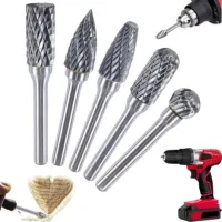 Juego De 5 Fresas Rotativas De Carburo, Vástago De 6 Mm, Doble Dentado De 10 Mm Para Tallado Y Grabado De Madera.