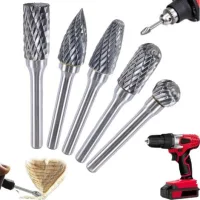 Juego De 5 Fresas Rotativas De Doble Corte Fabricadas En Carburo De Tungsteno, Vástago De 6 Mm, Cabezal De 10 Mm Para Tallado Y Grabado De Madera.