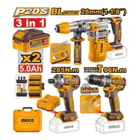 Ingco Combo 3 Herramientas Inlámbricas Martillo Perforador+taladro Impacto+atornillador Impacto 20v Cosli250693e