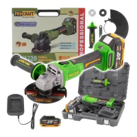 Amoladora Angular A Batería Procraft Pwa220 20 V 125 Mm Sin Escobillas + 1 Batería De 4,0 Ah + Cargador + Maletín
