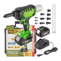 Pistola De Remachado Sin Cabeza Procraft Prg20 A Batería, 20 V, 10 Kn, 2,4 - 6 Mm, Sin Escobillas + 2 Baterías De 4,0 Ah + Cargador + Maletín