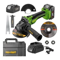 Amoladora Angular Con Batería Procraft Pga22-1b-c 20 V 125 Mm Sin Escobillas + 1 Batería De 4,0 Ah + Cargador + Maletín